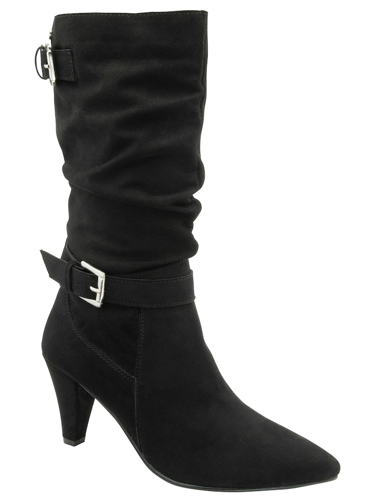 Ravel Black Suede Pointed-Toe Mid-Calf Boots - Image 1 of 4