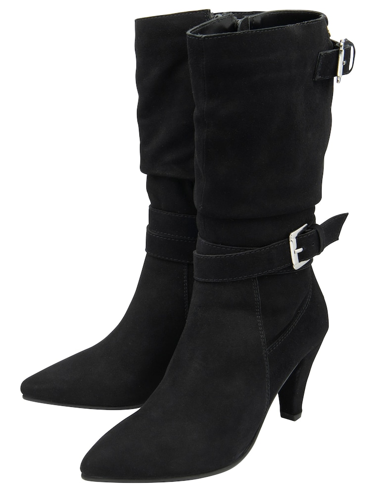 Ravel Black Suede Pointed-Toe Mid-Calf Boots - Image 2 of 4