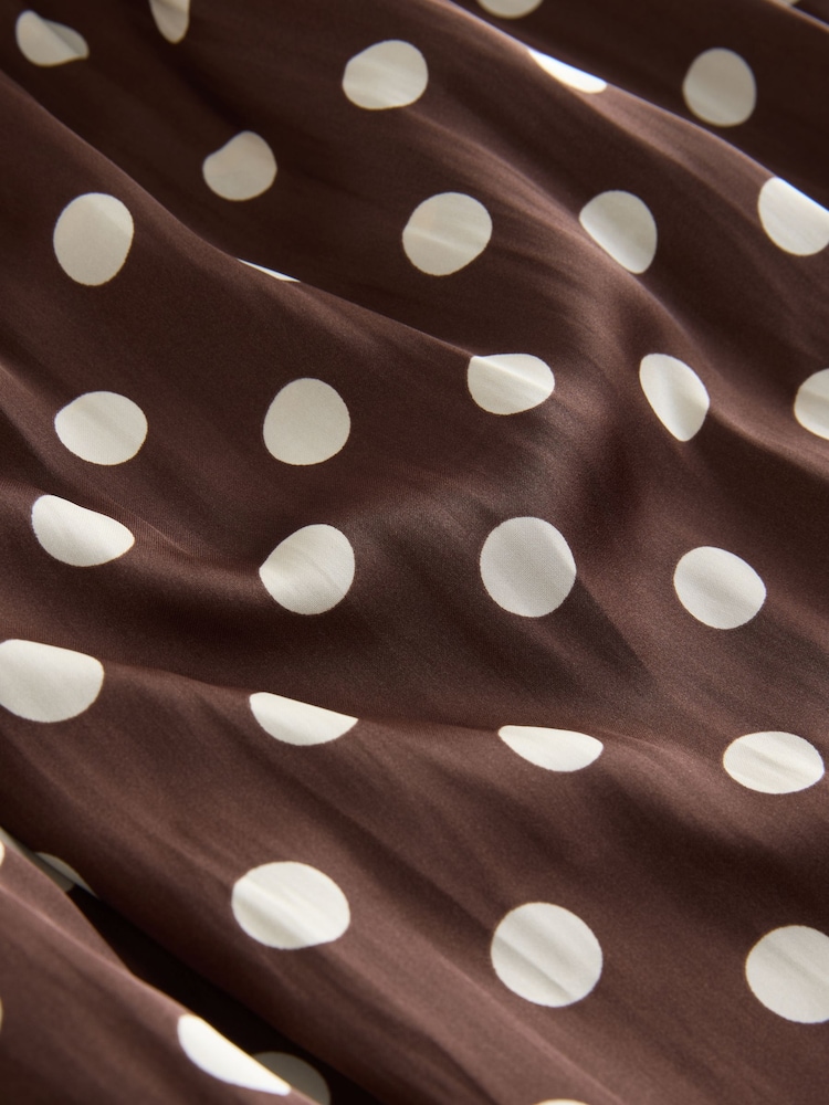 Brown Glossy Satin Polka Dot Maxi Skirt - Image 7 of 7