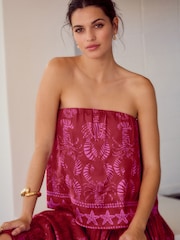 Red/Pink Glossy Satin Printed Bandeau Top - Image 1 of 6