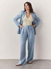 Blauwe chambray - Elastische broek met wijde pijpen aan de achterkant en linnen - Image 2 of 5