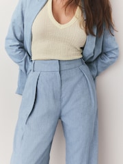 Blauwe chambray - Elastische broek met wijde pijpen aan de achterkant en linnen - Image 4 of 5