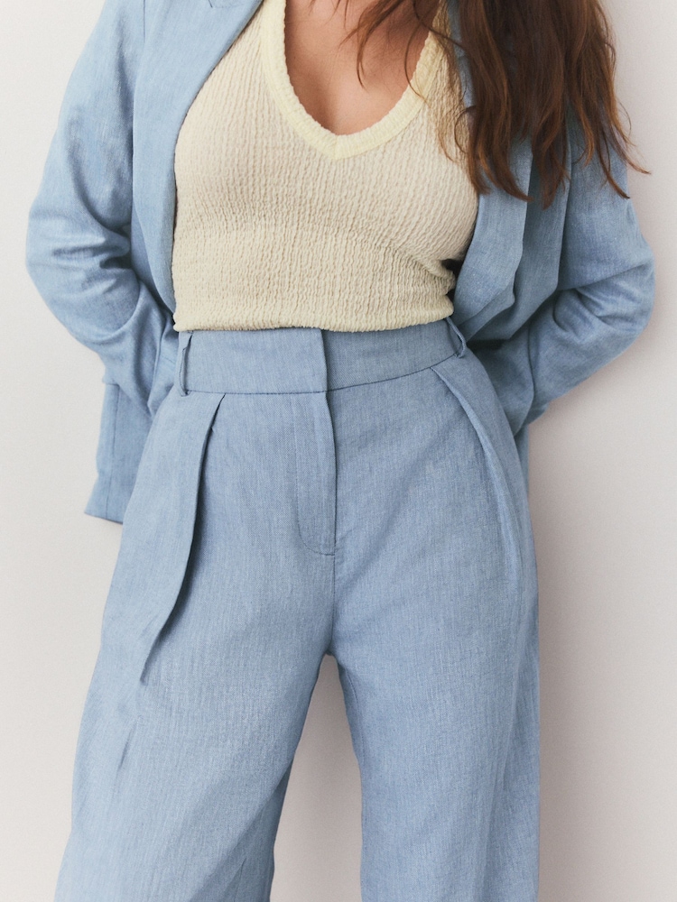 Blauwe chambray - Elastische broek met wijde pijpen aan de achterkant en linnen - Image 4 of 5