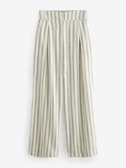 Green/Ecru Striped Elastic Back Wide Leg Trousers With Linen - Image 5 of 7