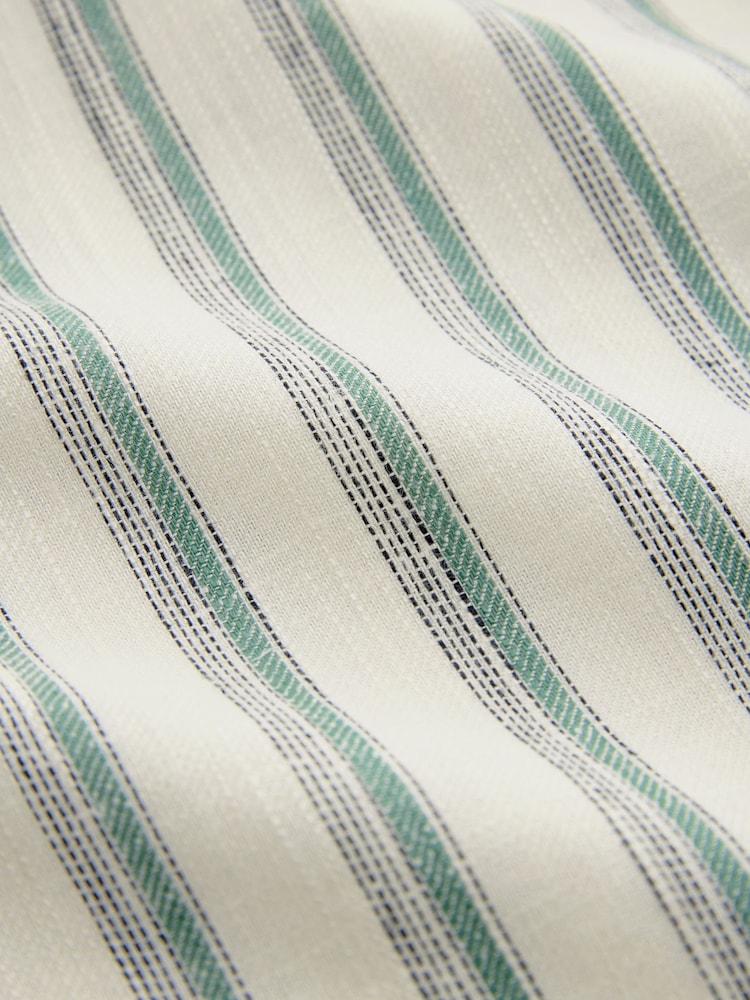 Green/Ecru Striped Elastic Back Wide Leg Trousers With Linen - Image 7 of 7