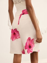 Ecru/Pink Floral Tailored Shorts with Linen - Image 4 of 6