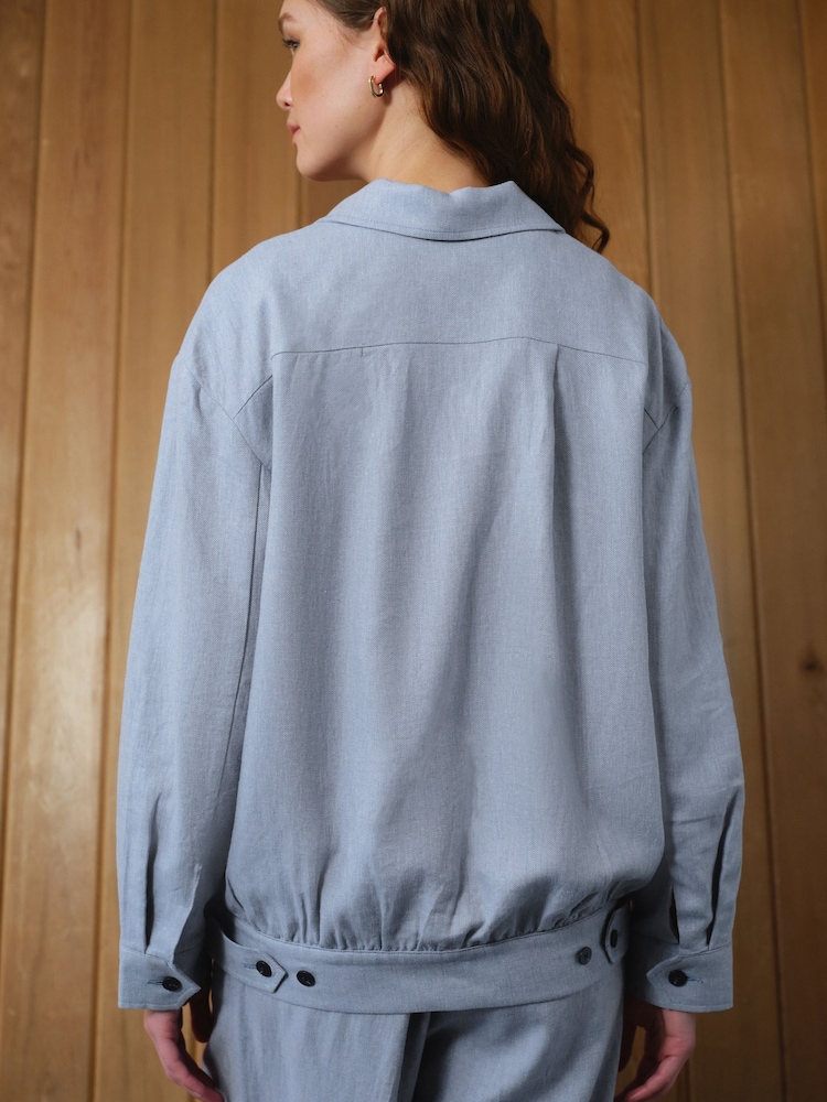 Bleu - Blouson aviateur Lin Rich zippé - Image 4 of 8