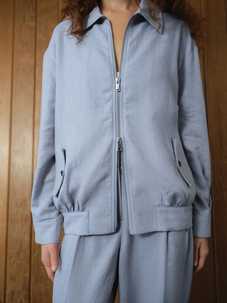 Bleu - Blouson aviateur Lin Rich zippé - Image 5 of 8