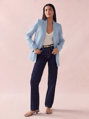 Bleu - Blazer ajusté avec lin - Image 2 of 9