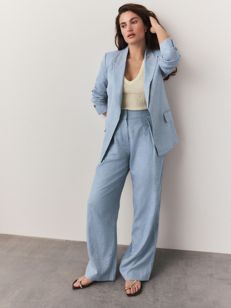 Bleu - Blazer ajusté avec lin - Image 2 of 9