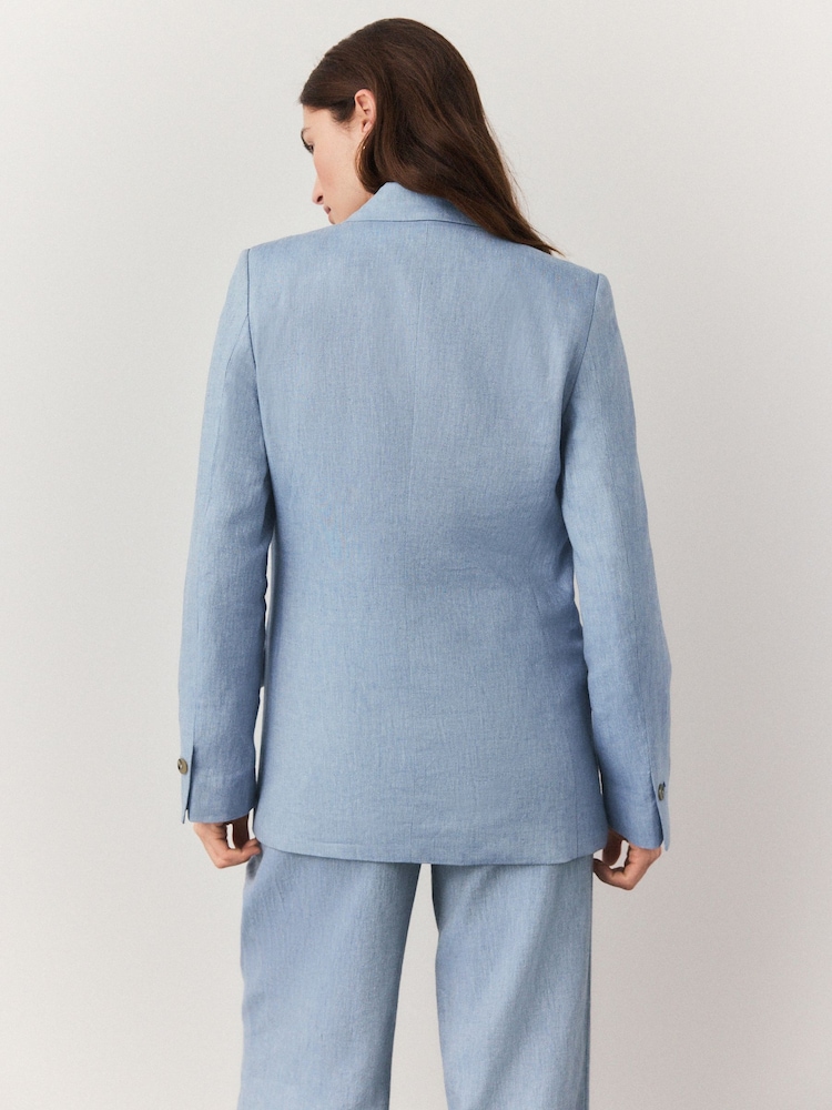 Bleu - Blazer ajusté avec lin - Image 3 of 9