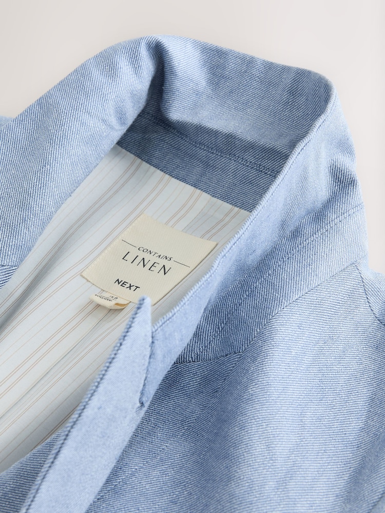 Bleu - Blazer ajusté avec lin - Image 7 of 9