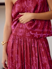 Rood/roze - Glanzende satijnen geplooide maxirok met print - Image 5 of 8