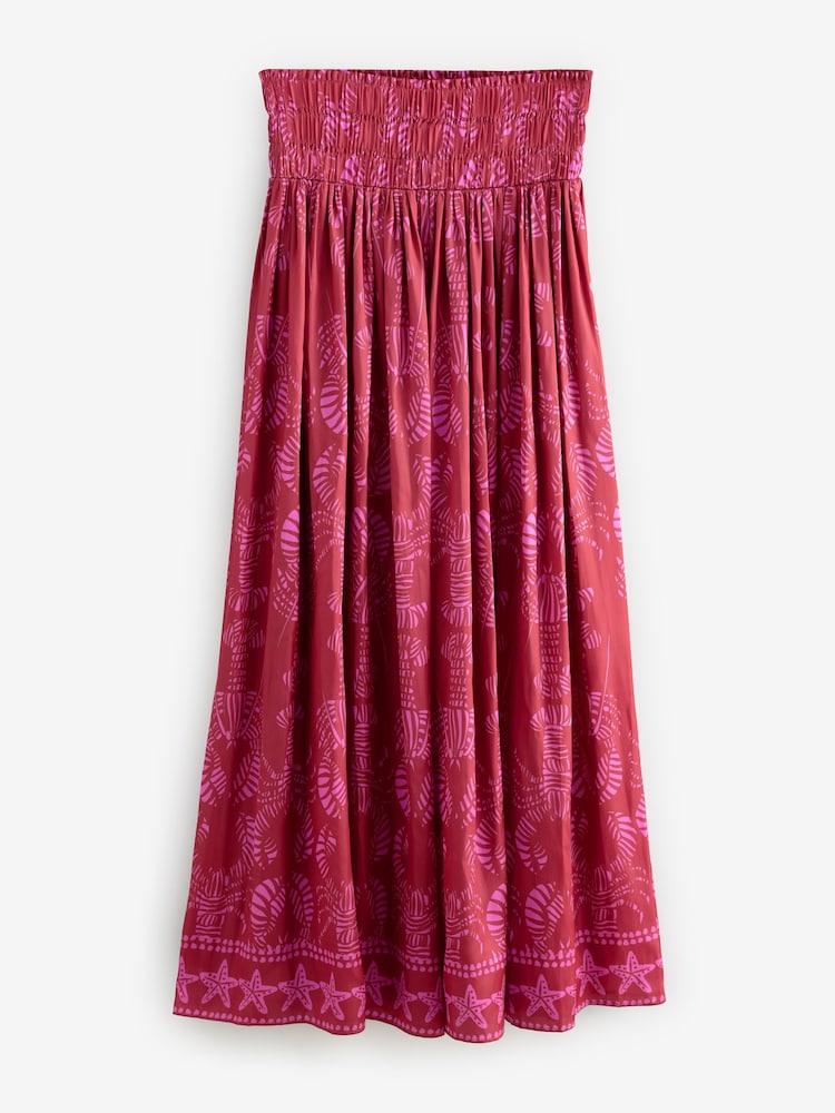 Rood/roze - Glanzende satijnen geplooide maxirok met print - Image 6 of 8