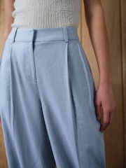 Bleu - Pantalon de travail texturé à dos élastique riche en lin - Image 3 of 8