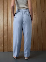 Bleu - Pantalon de travail texturé à dos élastique riche en lin - Image 4 of 8