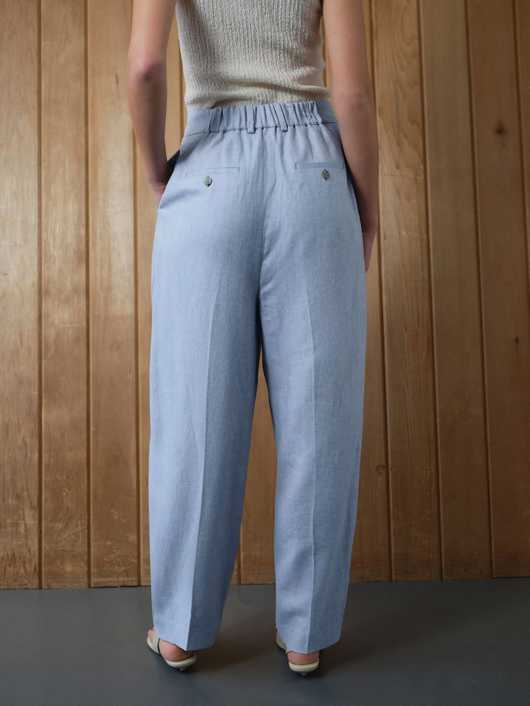Bleu - Pantalon de travail texturé à dos élastique riche en lin - Image 4 of 8