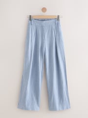 Bleu - Pantalon de travail texturé à dos élastique riche en lin - Image 6 of 8
