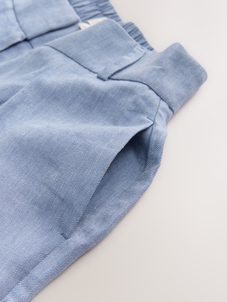 Bleu - Pantalon de travail texturé à dos élastique riche en lin - Image 8 of 8