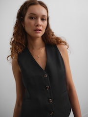 Noir - Gilet boutonné Avec Lin - Image 1 de 9
