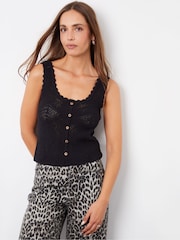 Threadbare Black Mock Button Down Crochet Knitted Vest - Image 1 of 4