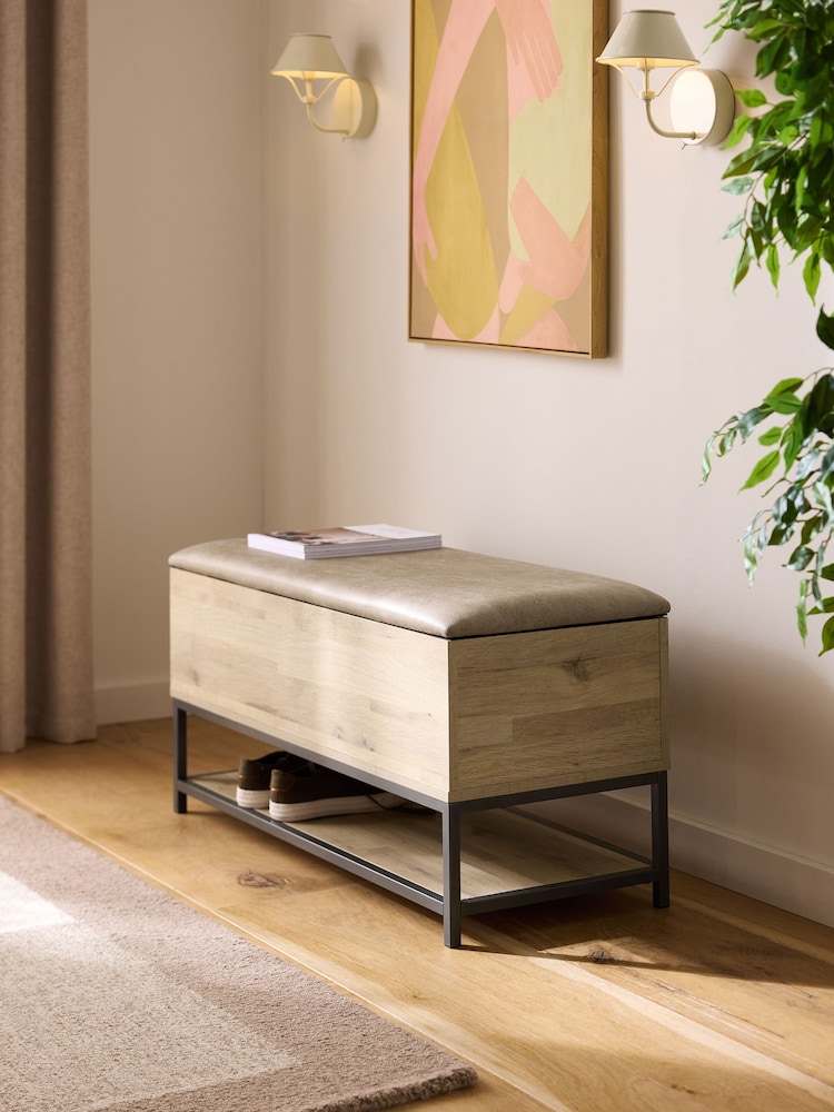 Light Oak Effect Bronx Storage Ottoman Bench - Image 1 of 11