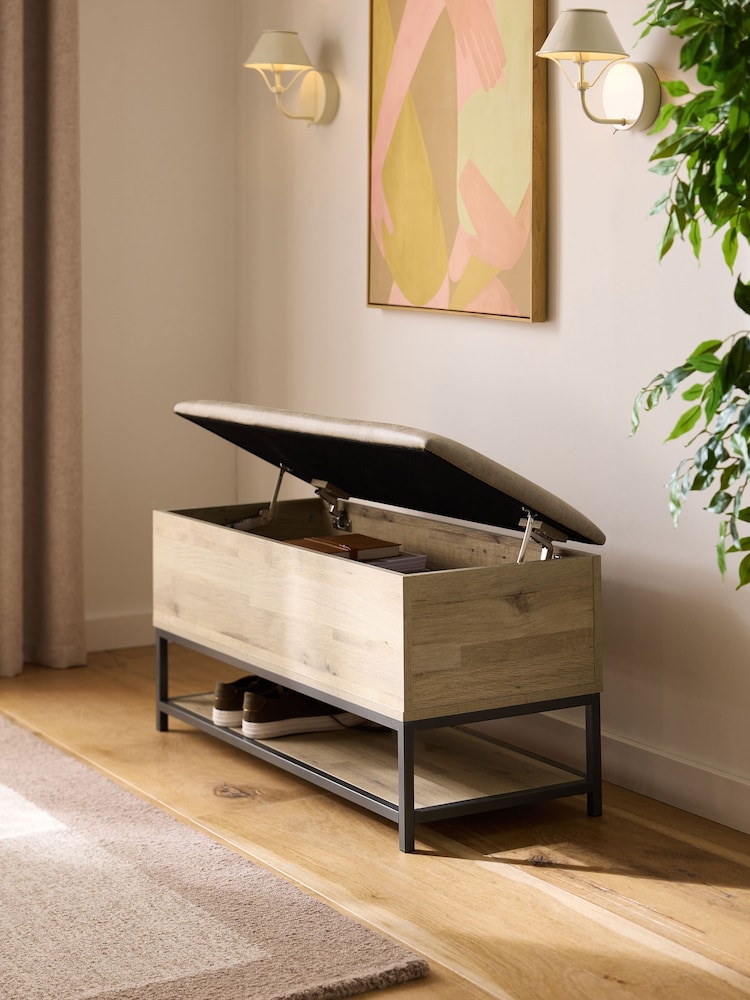 Light Oak Effect Bronx Storage Ottoman Bench - Image 2 of 11
