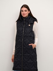 Cream Blue Gaiagro Long Quilted Hood Waistcoat - Image 1 of 4