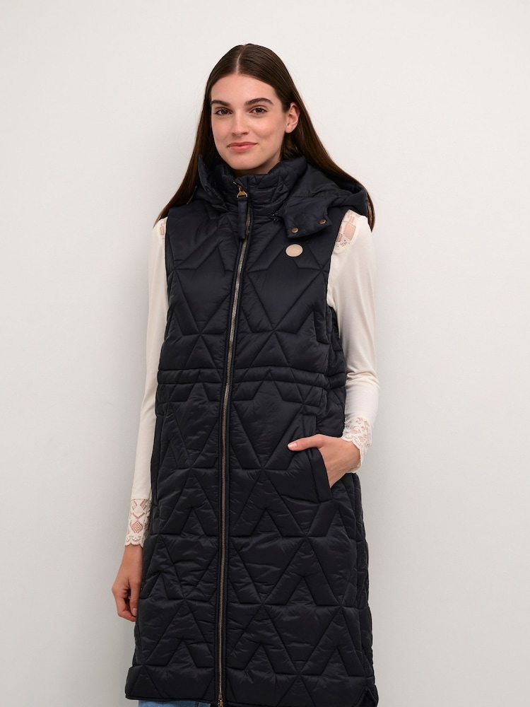Cream Blue Gaiagro Long Quilted Hood Waistcoat - Image 1 of 4