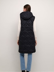 Cream Blue Gaiagro Long Quilted Hood Waistcoat - Image 2 of 4