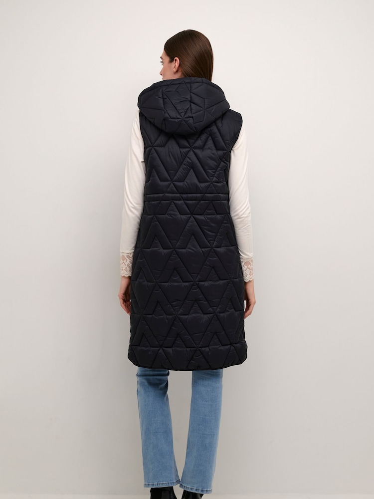 Cream Blue Gaiagro Long Quilted Hood Waistcoat - Image 2 of 4