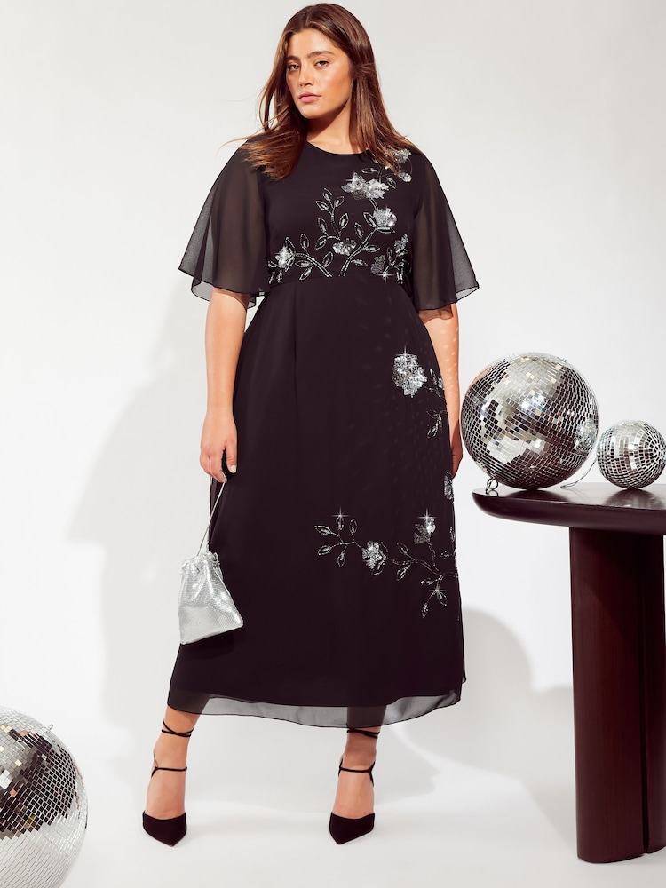 Friends Like These Black Curve Embellished Midi Dress - Image 1 of 4