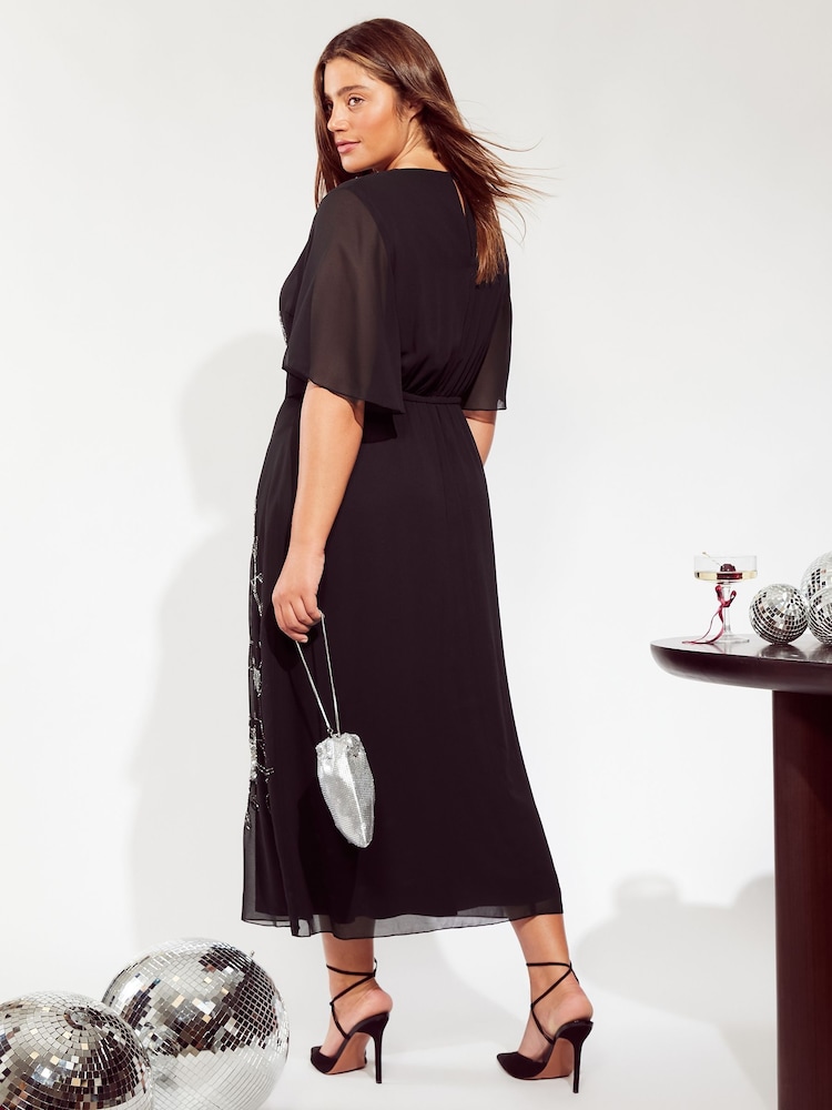 Friends Like These Black Curve Embellished Midi Dress - Image 4 of 4 Friends Like These Black Curve Embellished Midi Dress - Image 4 of 4