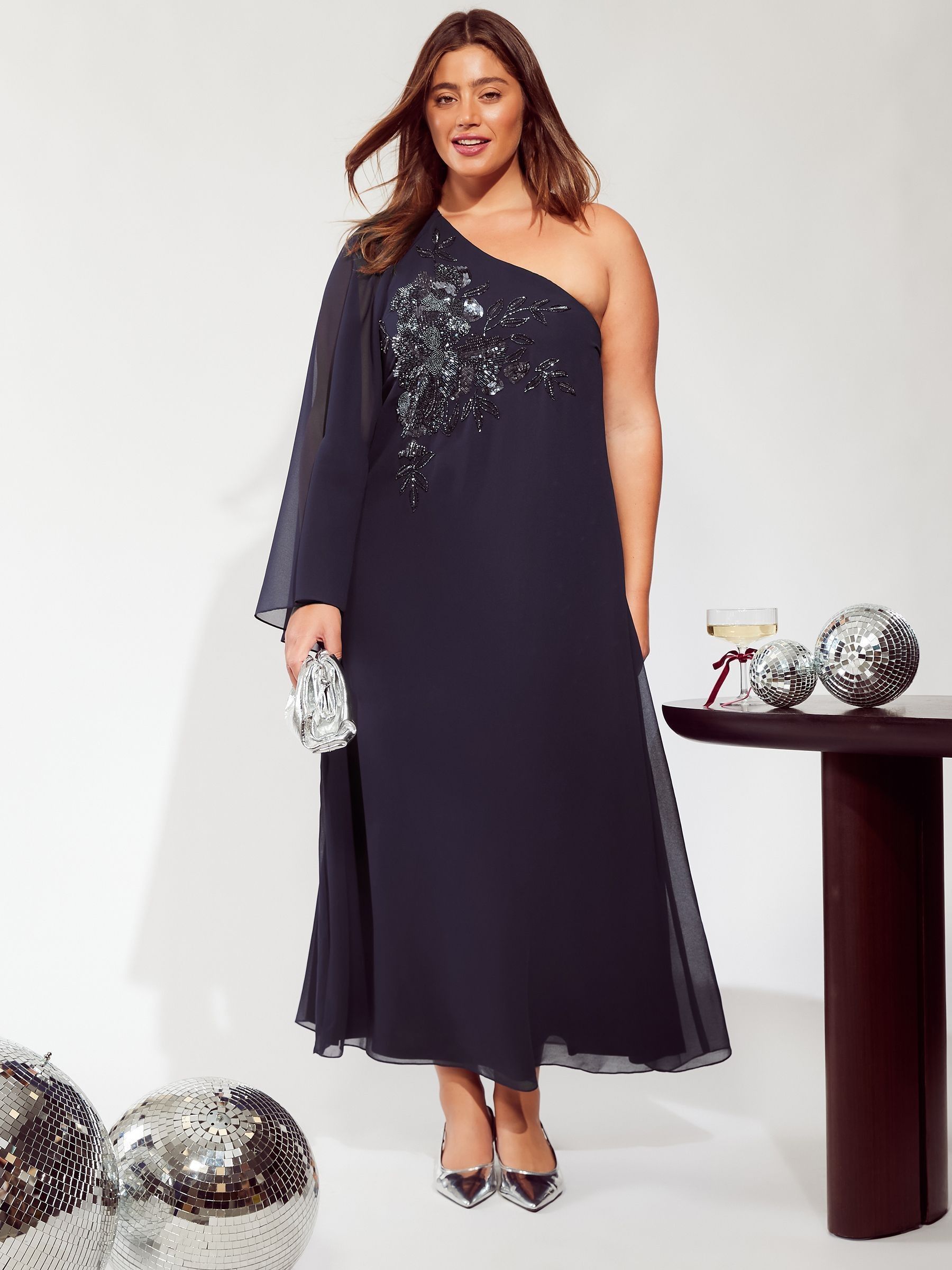 Buy Friends Like These Navy Blue Curve One Shoulder Embellished Maxi Dress from Next USA