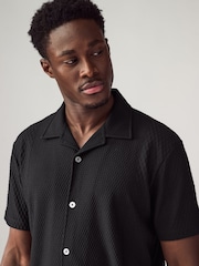 Negru proiectat - Cuban Guler Textured Jersey Mânecă scurtă Cămăși - Imaginea 1 din 7