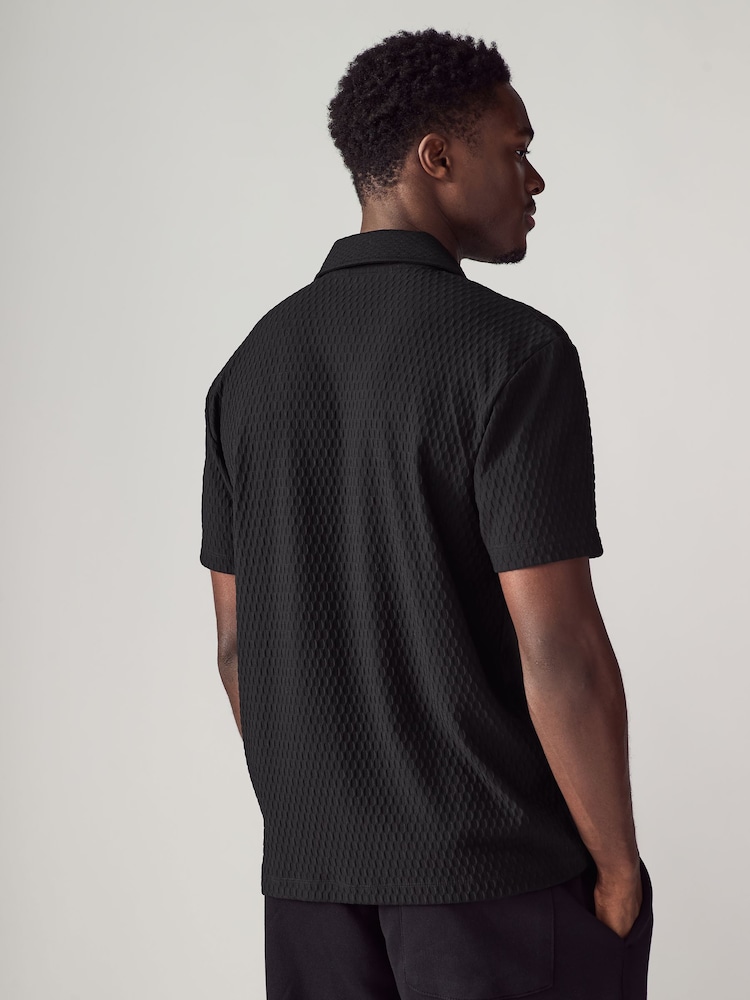 Noir Ingénierie - Cuban Col Textured Jersey Manches courtes Chemises - Image 4 of 7