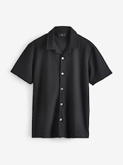 Negru proiectat - Cuban Guler Textured Jersey Mânecă scurtă Cămăși - Imaginea 5 din 7
