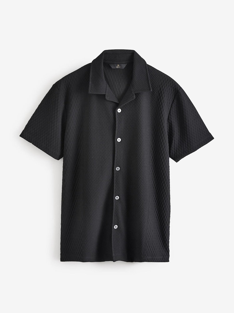 Noir Ingénierie - Cuban Col Textured Jersey Manches courtes Chemises - Image 5 of 7
