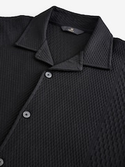Negru proiectat - Cuban Guler Textured Jersey Mânecă scurtă Cămăși - Imaginea 6 din 7
