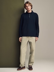 Marineblau/blau - Langärmeliges Poloshirt aus 100 % Baumwolle mit Waffelstruktur - Bild 2 von 7