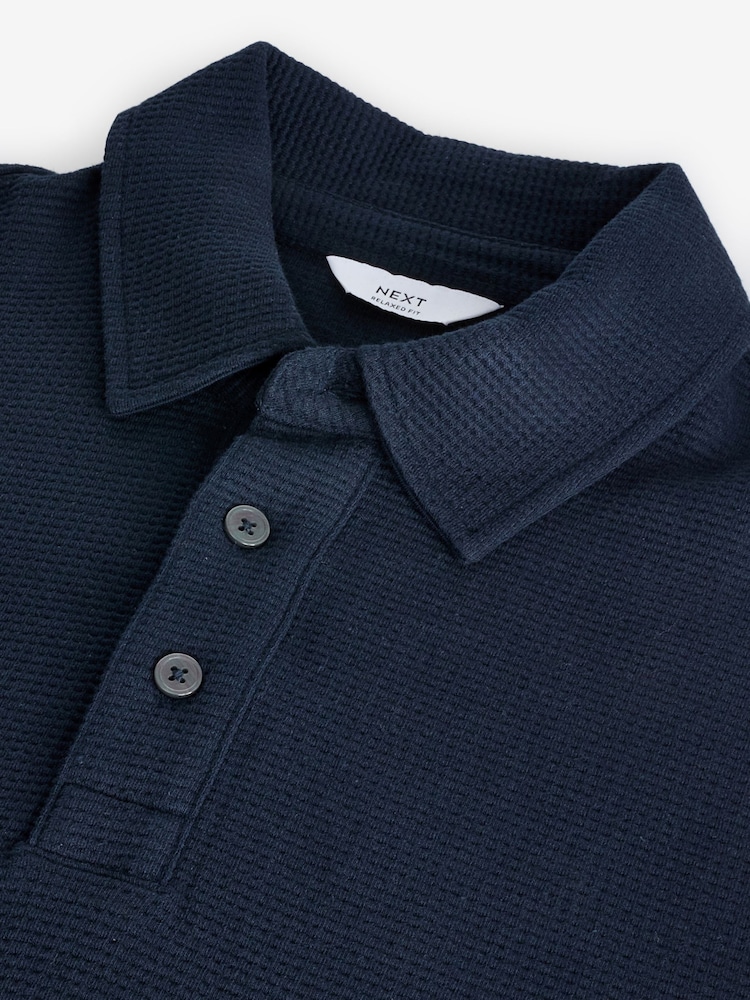 Marineblau/blau - Langärmeliges Poloshirt aus 100 % Baumwolle mit Waffelstruktur - Bild 7 von 7
