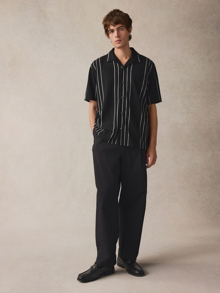 Black Textured Stripe Jersey Shirt - Image 2 of 4 Black Textured Stripe Jersey Shirt - Image 2 of 4