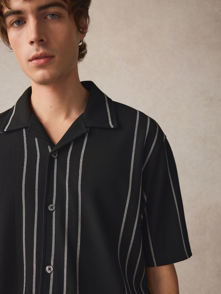 Black Textured Stripe Jersey Shirt - Image 4 of 4 Black Textured Stripe Jersey Shirt - Image 4 of 4