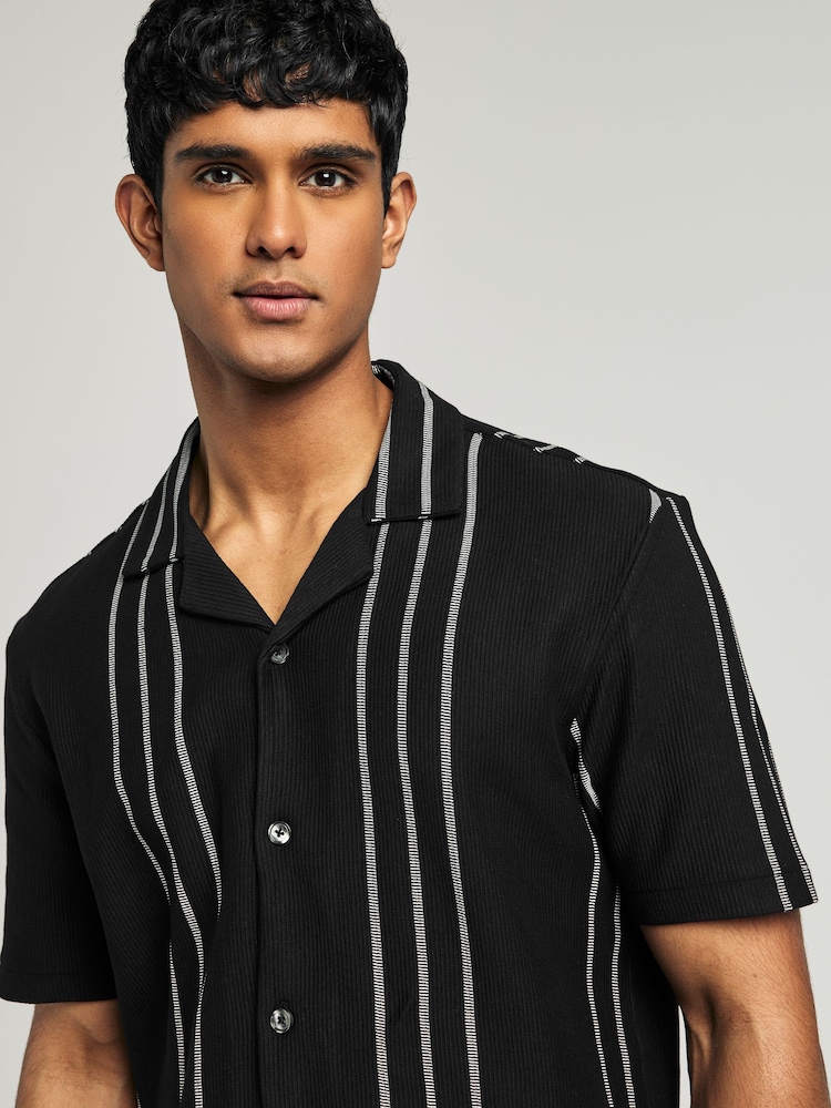 Black Textured Stripe Jersey Shirt - Image 5 of 5