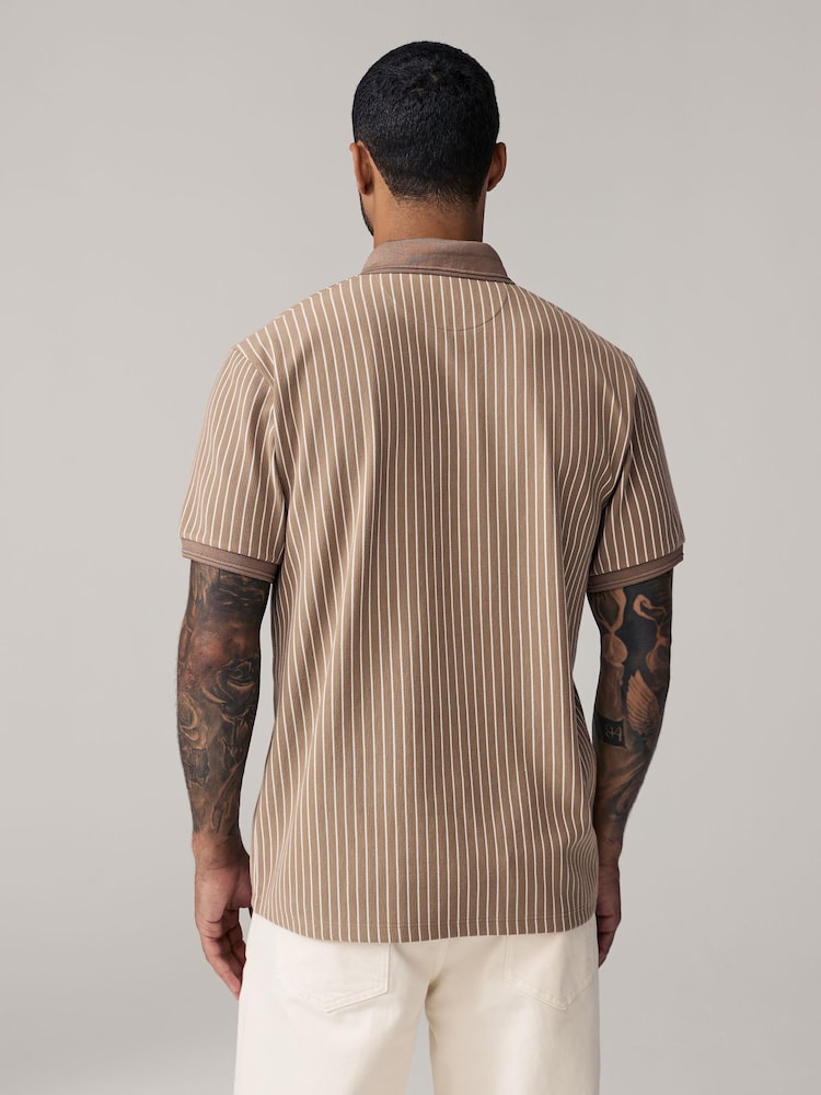 Neutral Vertical Stripe Quarter Zip Polo Shirt - Image 3 of 7