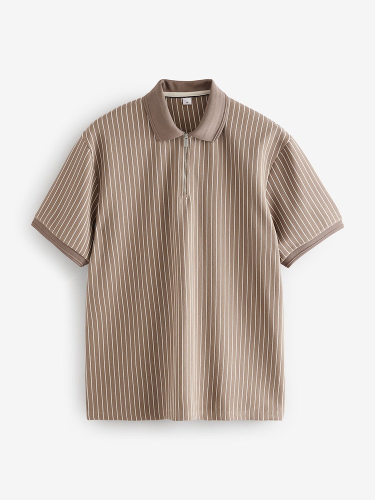 Neutral Vertical Stripe Quarter Zip Polo Shirt - Image 5 of 7