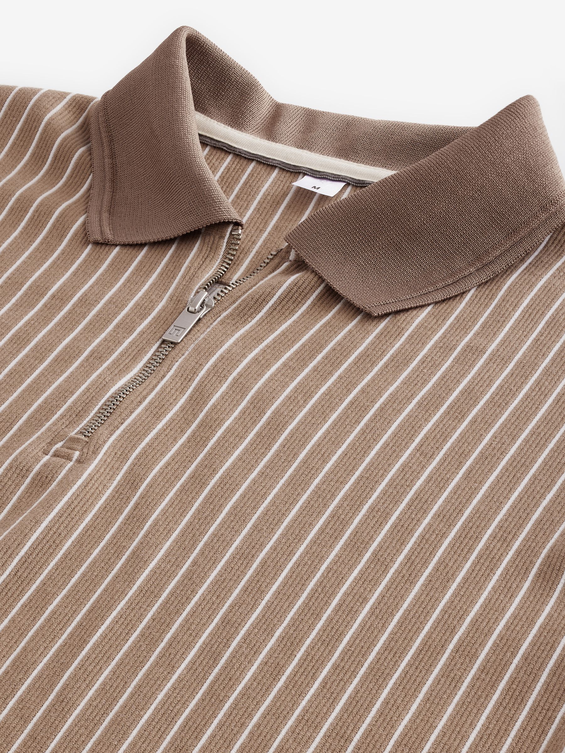 Buy Neutral Vertical Stripe Quarter Zip Polo Shirt from Next USA