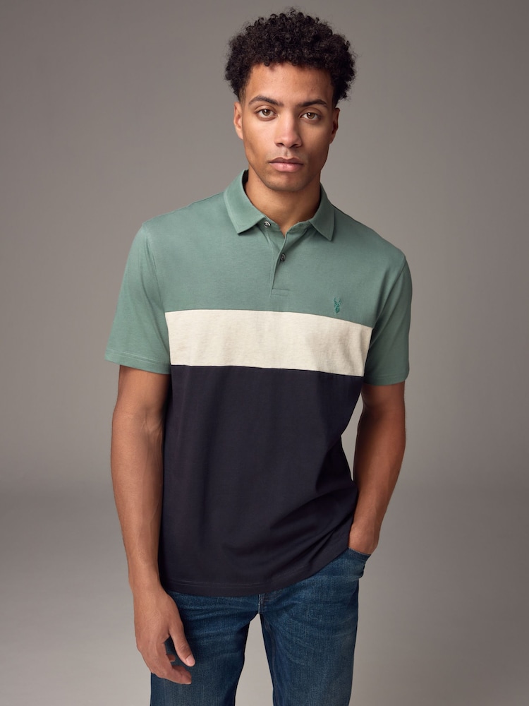 vert foncé - 100% Coton Manches courtes Polo bloc boutonné - Image 1 of 8