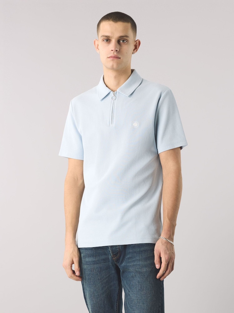 أزرق - Pretty Green Islington SS Zip Polo Shirt - صورة 1 من 4