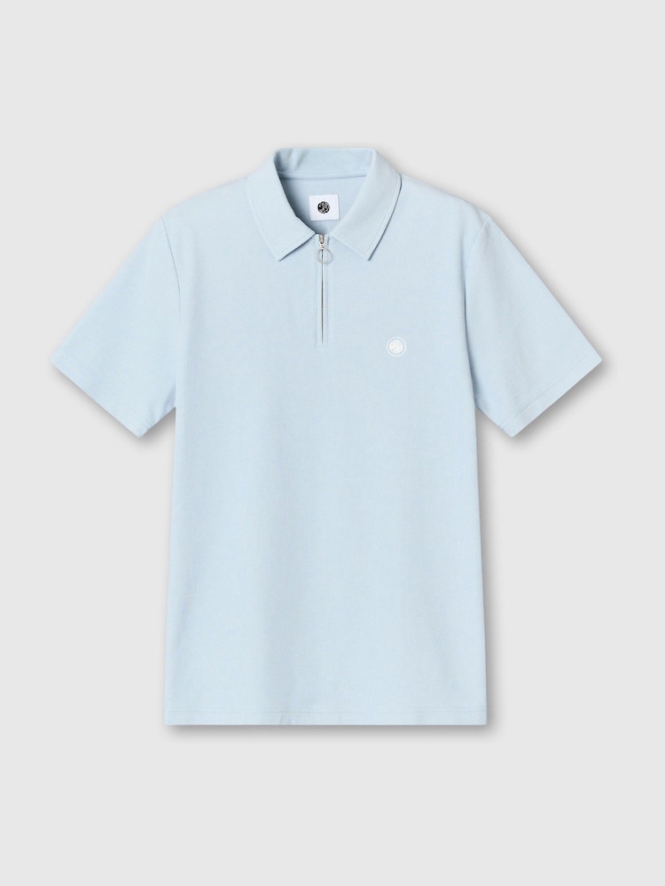 أزرق - Pretty Green Islington SS Zip Polo Shirt - صورة 4 من 4